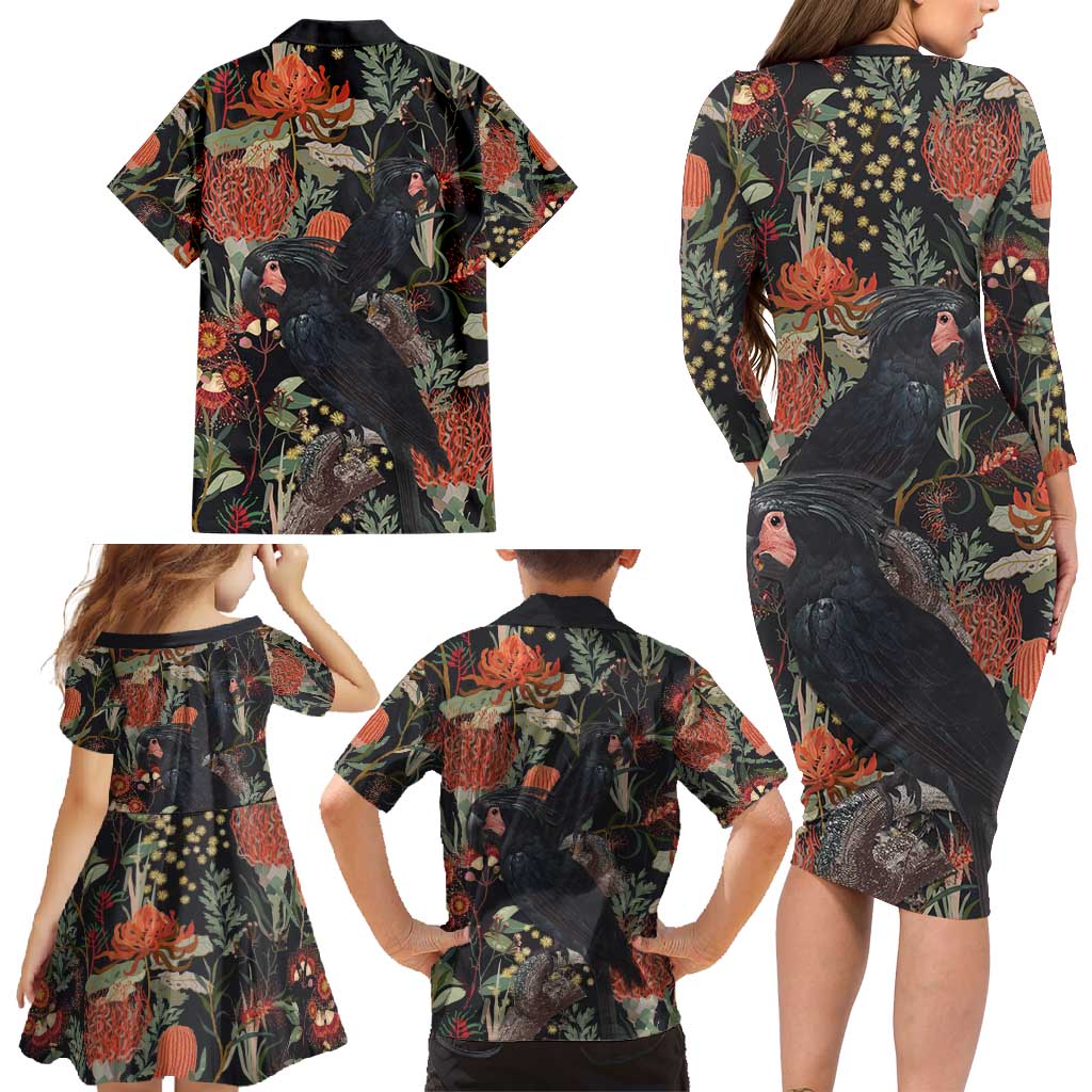 Australia Palm Cockatoo Family Matching Long Sleeve Bodycon Dress and Hawaiian Shirt Aussie Native Flowers - Aussie Hoodie