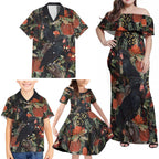 Australia Palm Cockatoo Family Matching Off Shoulder Maxi Dress and Hawaiian Shirt Aussie Native Flowers - Aussie Hoodie