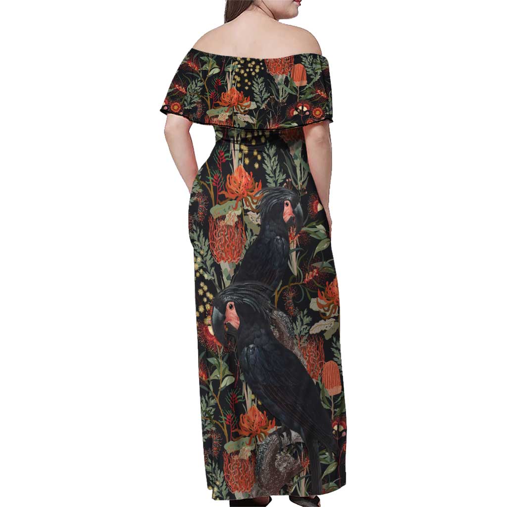Australia Palm Cockatoo Family Matching Off Shoulder Maxi Dress and Hawaiian Shirt Aussie Native Flowers - Aussie Hoodie