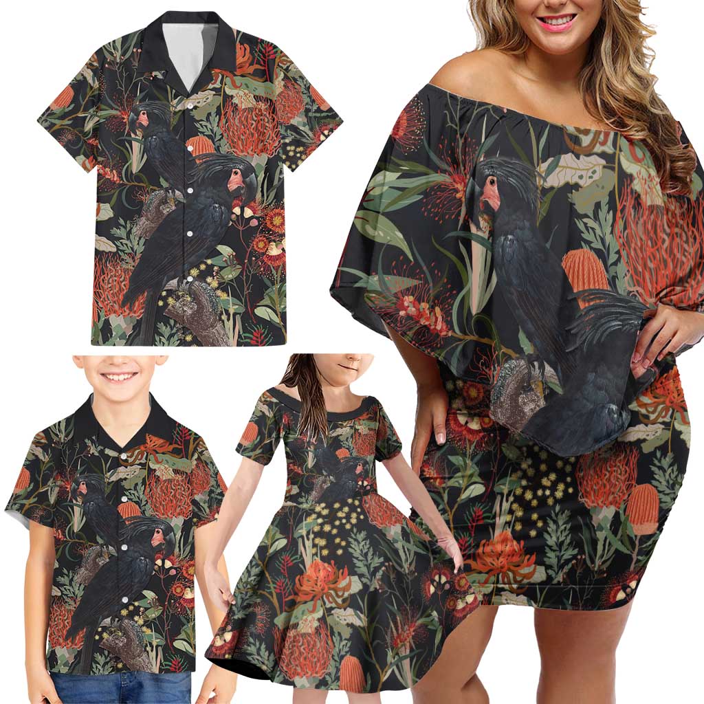 Australia Palm Cockatoo Family Matching Off Shoulder Short Dress and Hawaiian Shirt Aussie Native Flowers - Aussie Hoodie