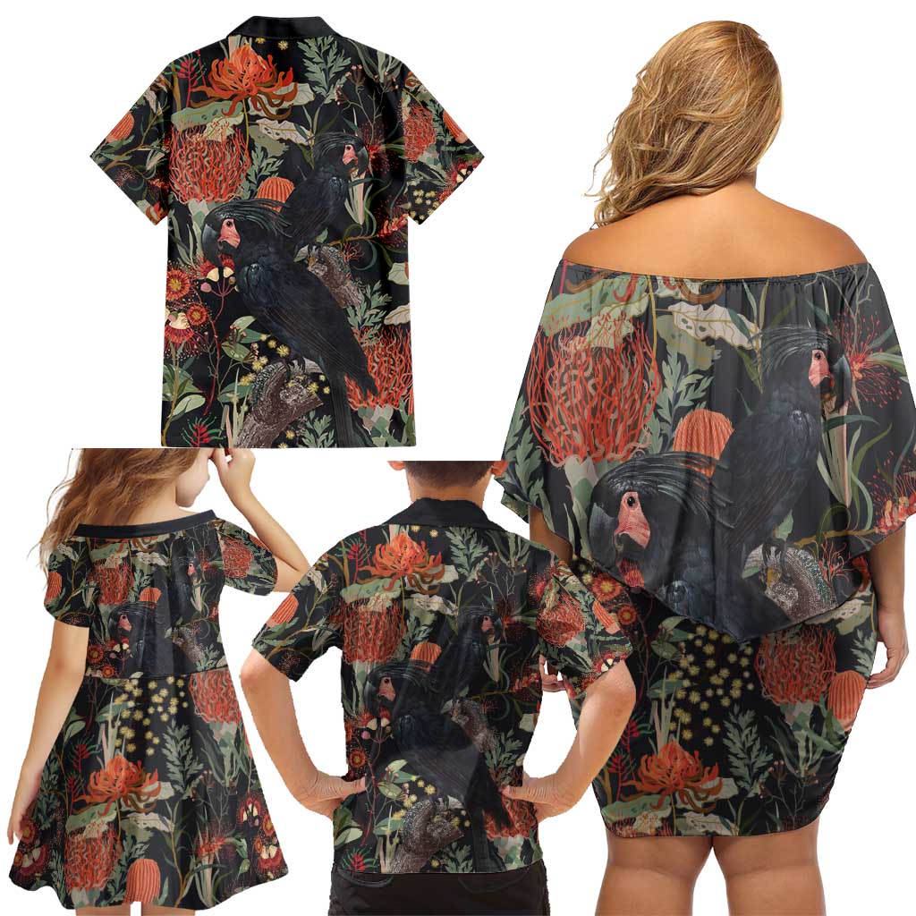 Australia Palm Cockatoo Family Matching Off Shoulder Short Dress and Hawaiian Shirt Aussie Native Flowers - Aussie Hoodie