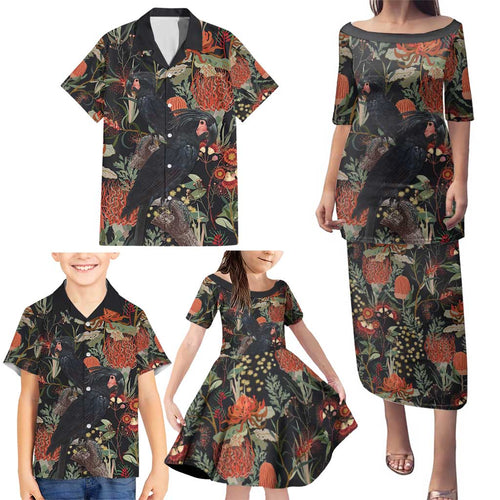 Australia Palm Cockatoo Family Matching Puletasi and Hawaiian Shirt Aussie Native Flowers - Aussie Hoodie
