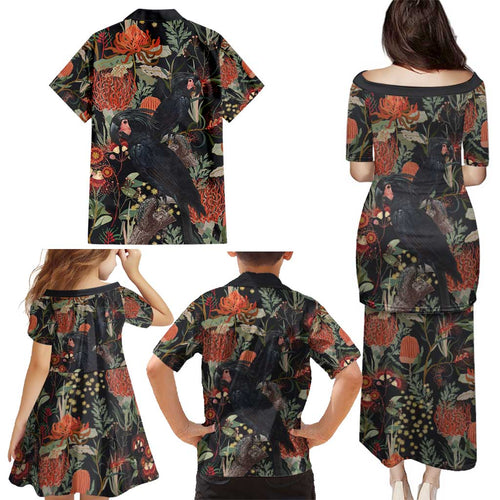 Australia Palm Cockatoo Family Matching Puletasi and Hawaiian Shirt Aussie Native Flowers - Aussie Hoodie