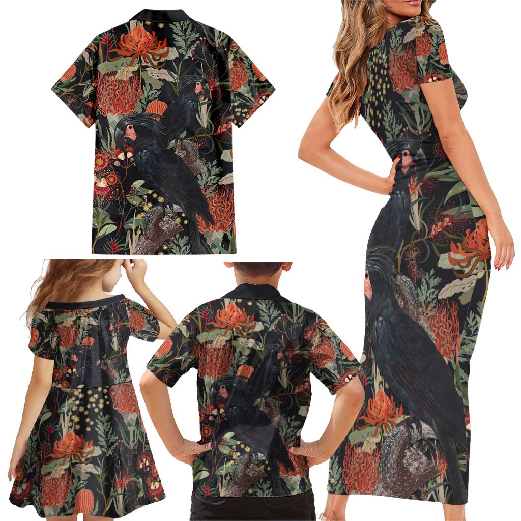 Australia Palm Cockatoo Family Matching Short Sleeve Bodycon Dress and Hawaiian Shirt Aussie Native Flowers - Aussie Hoodie
