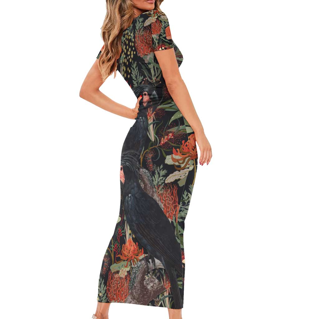 Australia Palm Cockatoo Family Matching Short Sleeve Bodycon Dress and Hawaiian Shirt Aussie Native Flowers - Aussie Hoodie