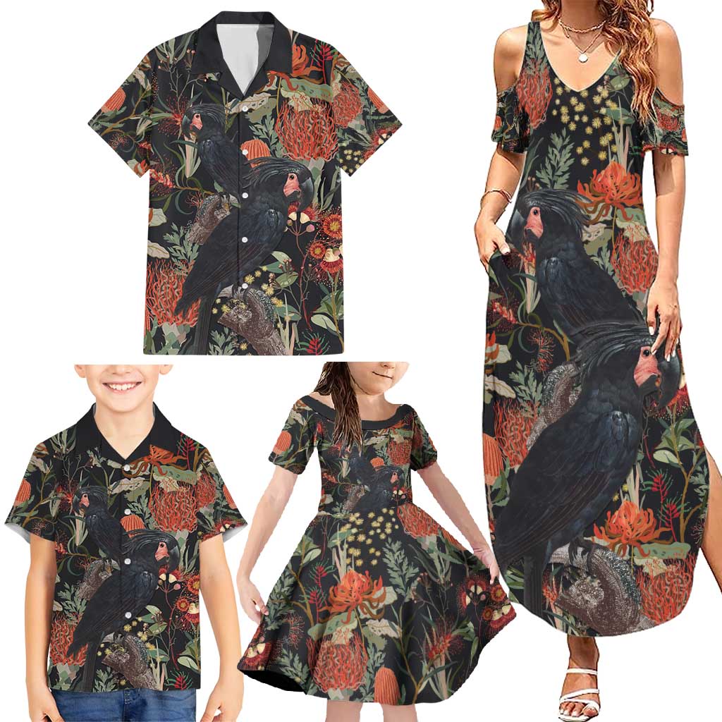 Australia Palm Cockatoo Family Matching Summer Maxi Dress and Hawaiian Shirt Aussie Native Flowers - Aussie Hoodie