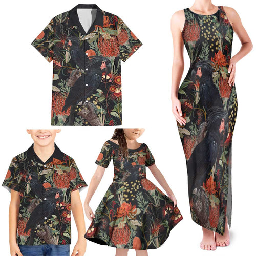 Australia Palm Cockatoo Family Matching Tank Maxi Dress and Hawaiian Shirt Aussie Native Flowers - Aussie Hoodie