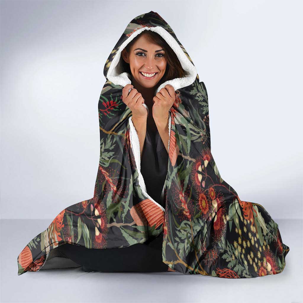 Australia Palm Cockatoo Hooded Blanket Aussie Native Flowers - Aussie Hoodie