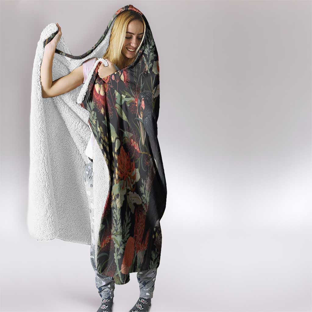 Australia Palm Cockatoo Hooded Blanket Aussie Native Flowers - Aussie Hoodie