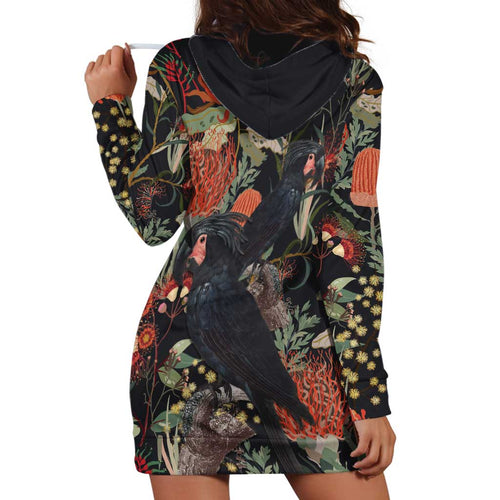 Australia Palm Cockatoo Hoodie Dress Aussie Native Flowers - Aussie Hoodie