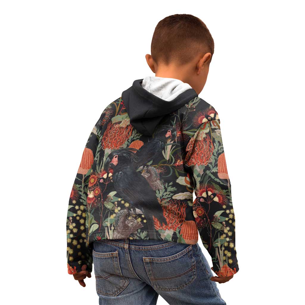 Australia Palm Cockatoo Kid Hoodie Aussie Native Flowers - Aussie Hoodie
