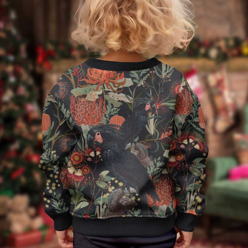 Australia Palm Cockatoo Kid Ugly Christmas Sweater Aussie Native Flowers - Aussie Hoodie