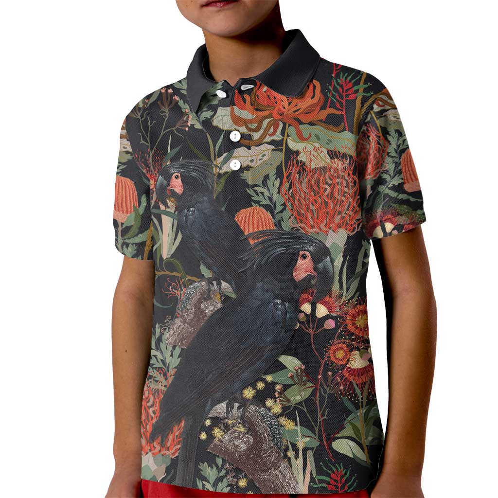 Australia Palm Cockatoo Kid Polo Shirt Aussie Native Flowers - Aussie Hoodie