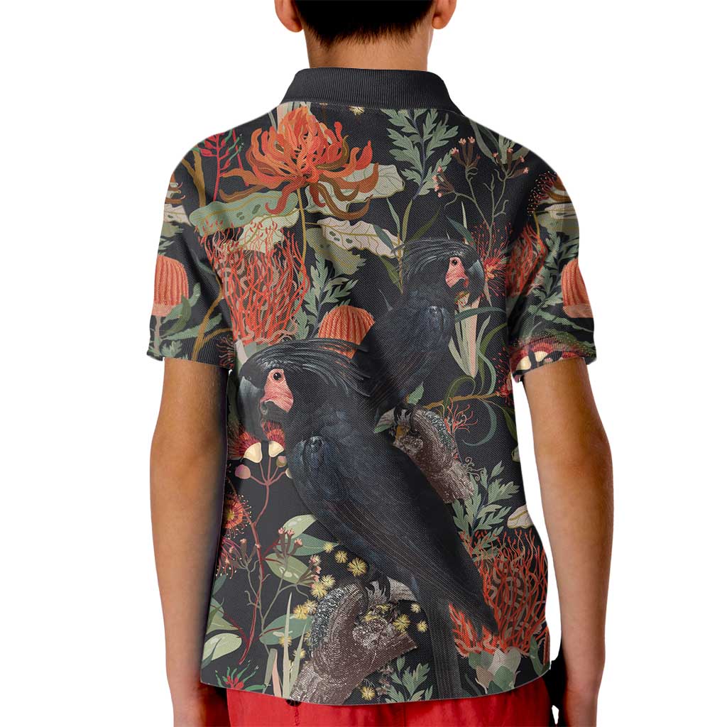 Australia Palm Cockatoo Kid Polo Shirt Aussie Native Flowers - Aussie Hoodie