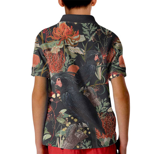 Australia Palm Cockatoo Kid Polo Shirt Aussie Native Flowers - Aussie Hoodie