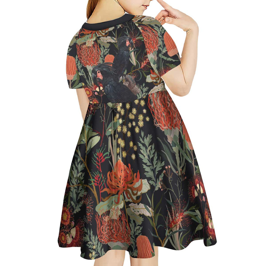 Australia Palm Cockatoo Kid Short Sleeve Dress Aussie Native Flowers - Aussie Hoodie
