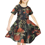 Australia Palm Cockatoo Kid Short Sleeve Dress Aussie Native Flowers - Aussie Hoodie
