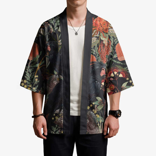 Australia Palm Cockatoo Kimono Aussie Native Flowers - Aussie Hoodie