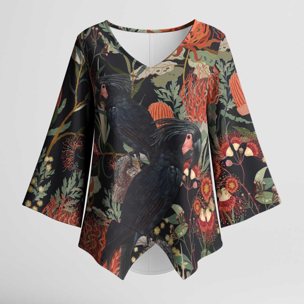 Australia Palm Cockatoo Kimono Sleeve Blouse Aussie Native Flowers - Aussie Hoodie
