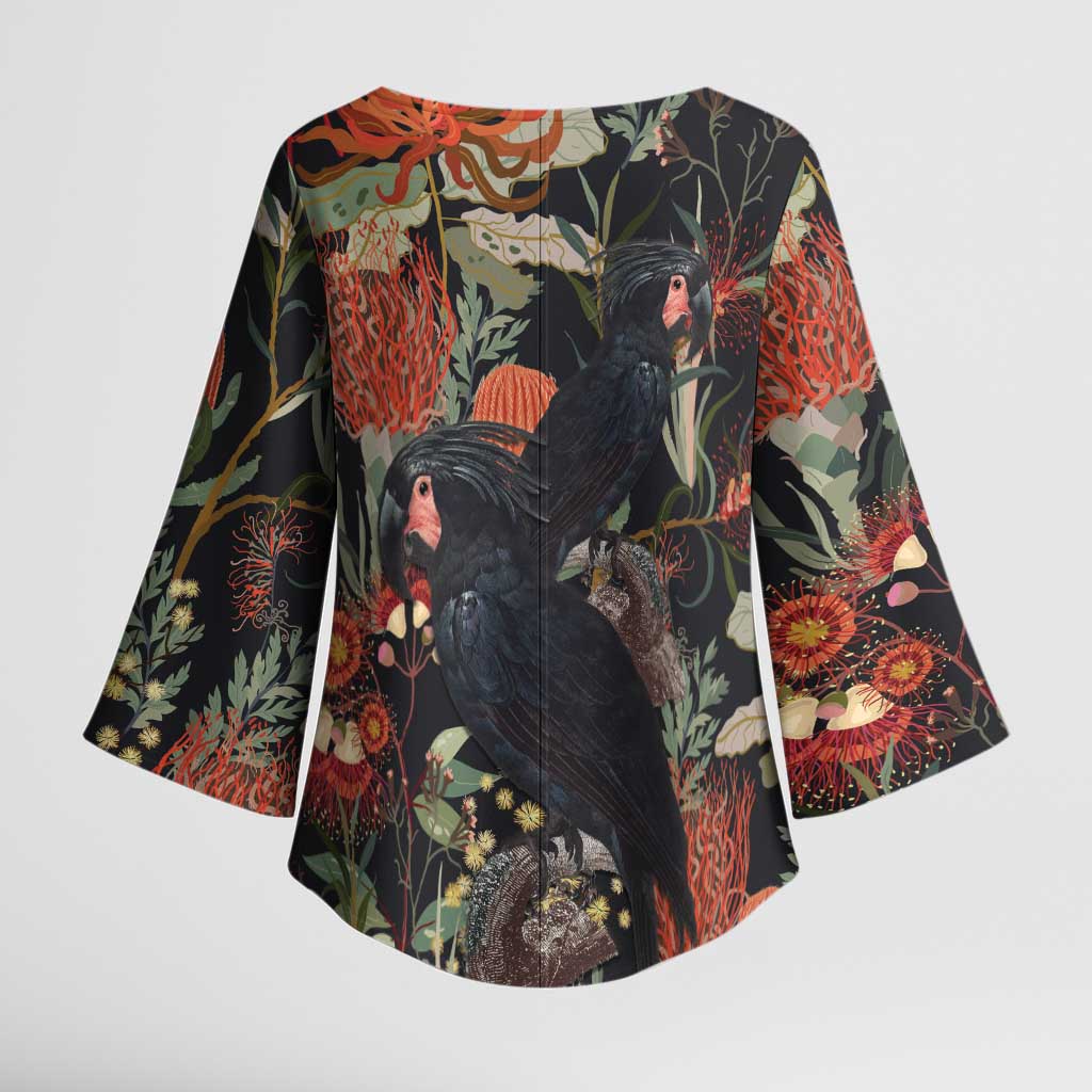 Australia Palm Cockatoo Kimono Sleeve Blouse Aussie Native Flowers - Aussie Hoodie