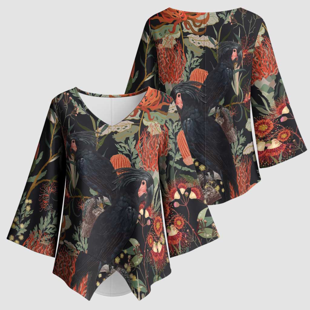 Australia Palm Cockatoo Kimono Sleeve Blouse Aussie Native Flowers - Aussie Hoodie