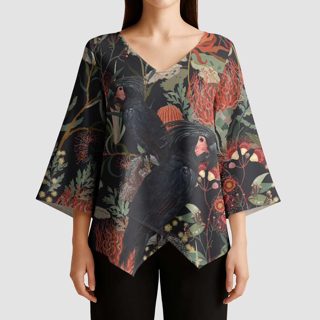 Australia Palm Cockatoo Kimono Sleeve Blouse Aussie Native Flowers - Aussie Hoodie