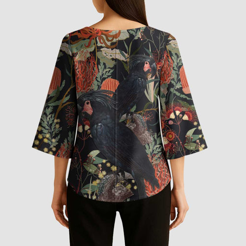 Australia Palm Cockatoo Kimono Sleeve Blouse Aussie Native Flowers - Aussie Hoodie