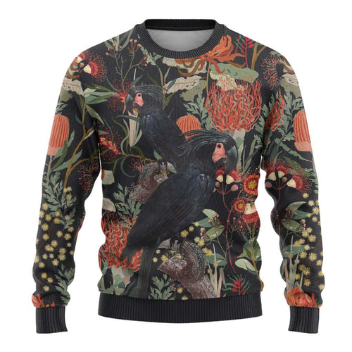 Australia Palm Cockatoo Ugly Christmas Sweater Aussie Native Flowers - Aussie Hoodie