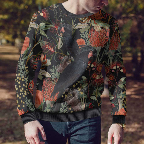 Australia Palm Cockatoo Ugly Christmas Sweater Aussie Native Flowers - Aussie Hoodie