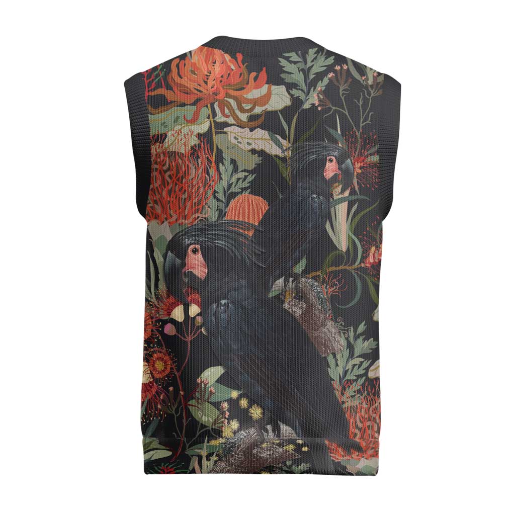 Australia Palm Cockatoo Christmas Knitted V-Neck Vest Aussie Native Flowers - Aussie Hoodie