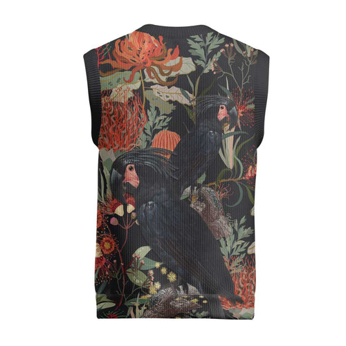Australia Palm Cockatoo Christmas Knitted V-Neck Vest Aussie Native Flowers - Aussie Hoodie