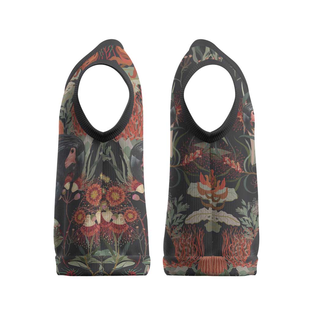 Australia Palm Cockatoo Christmas Knitted V-Neck Vest Aussie Native Flowers - Aussie Hoodie