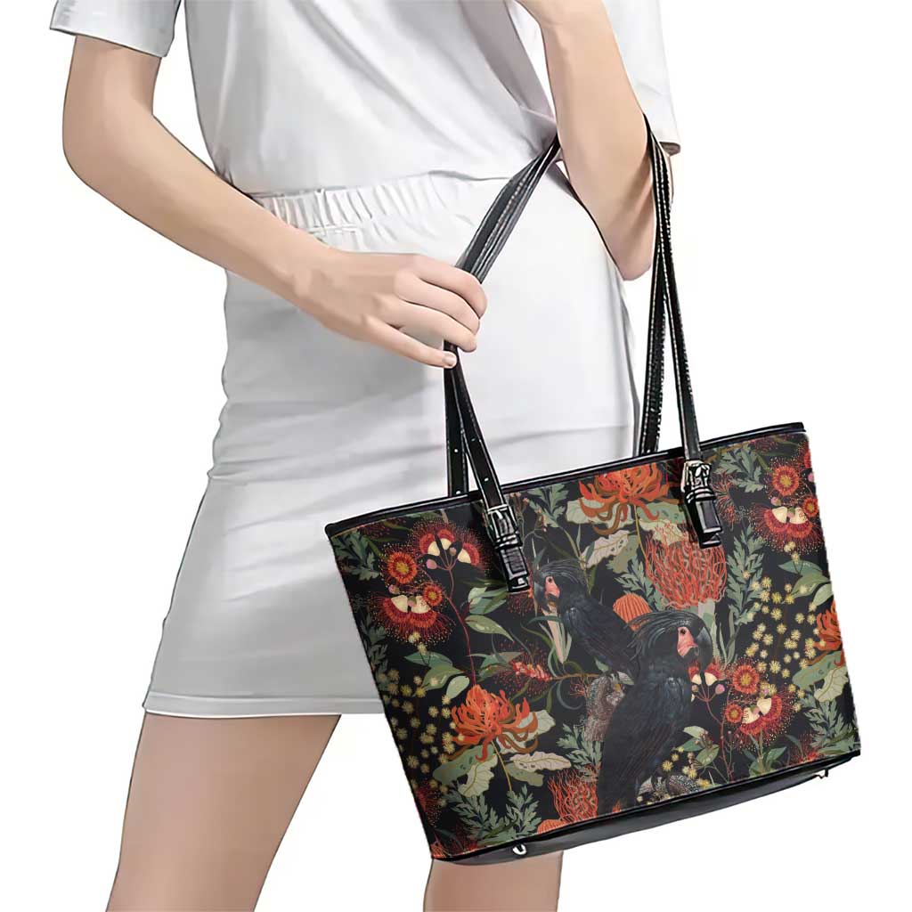 Australia Palm Cockatoo Leather Tote Bag Aussie Native Flowers - Aussie Hoodie