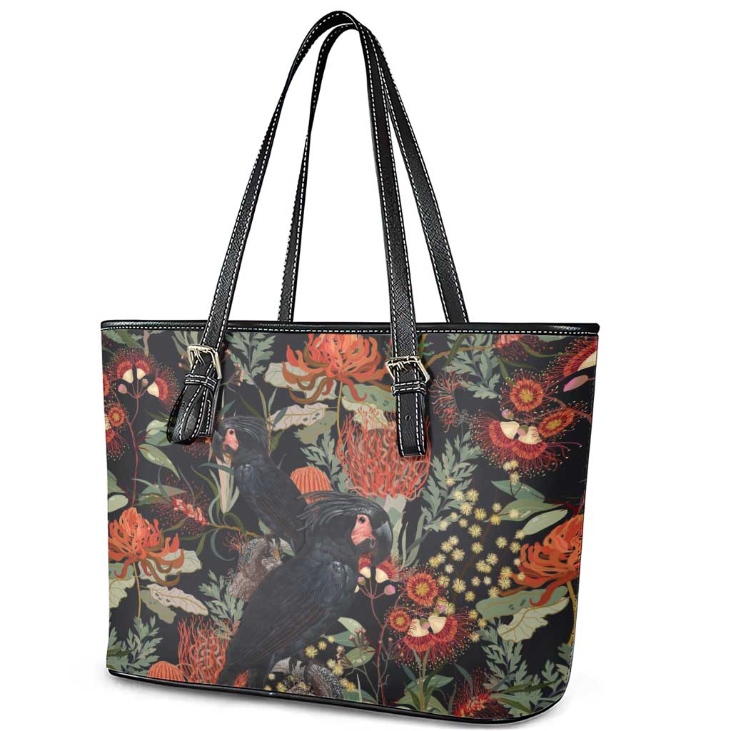 Australia Palm Cockatoo Leather Tote Bag Aussie Native Flowers - Aussie Hoodie