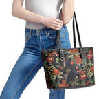 Australia Palm Cockatoo Leather Tote Bag Aussie Native Flowers - Aussie Hoodie