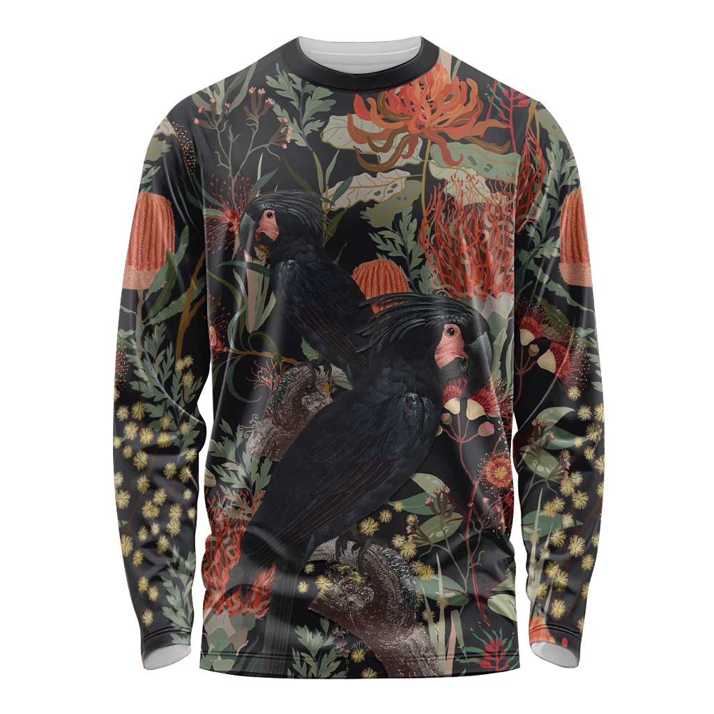 Australia Palm Cockatoo Long Sleeve Shirt Aussie Native Flowers - Aussie Hoodie