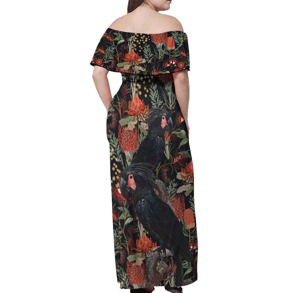 Australia Palm Cockatoo Off Shoulder Maxi Dress Aussie Native Flowers - Aussie Hoodie