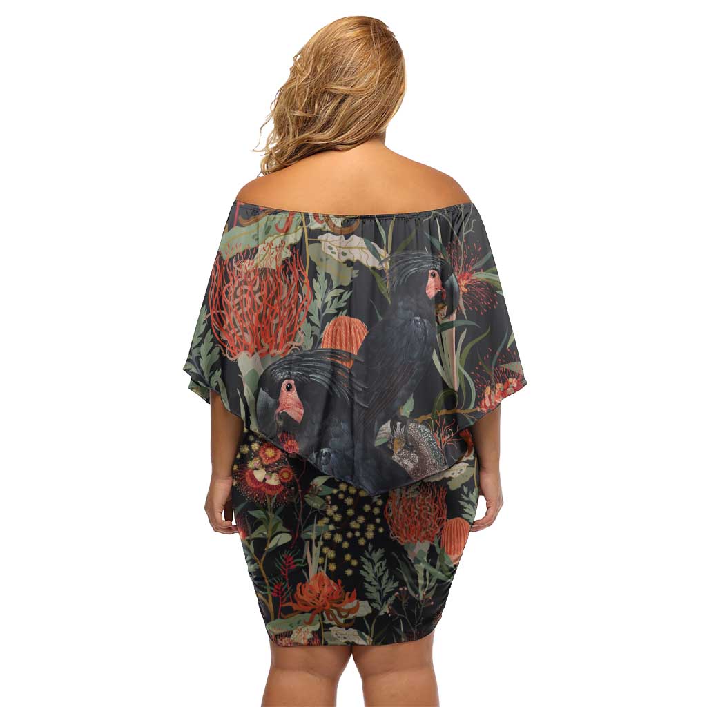 Australia Palm Cockatoo Off Shoulder Short Dress Aussie Native Flowers - Aussie Hoodie
