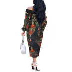 Australia Palm Cockatoo Off The Shoulder Long Sleeve Dress Aussie Native Flowers - Aussie Hoodie