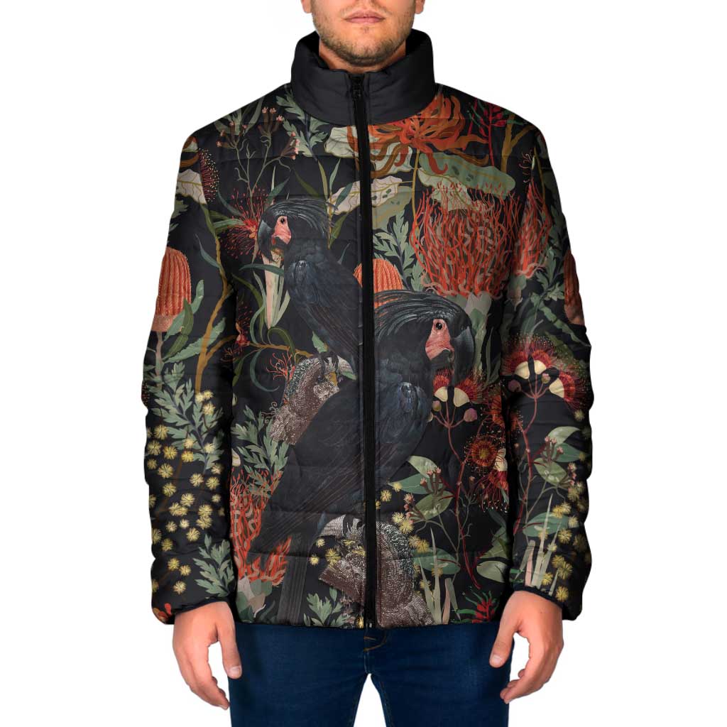 Australia Palm Cockatoo Padded Jacket Aussie Native Flowers - Aussie Hoodie