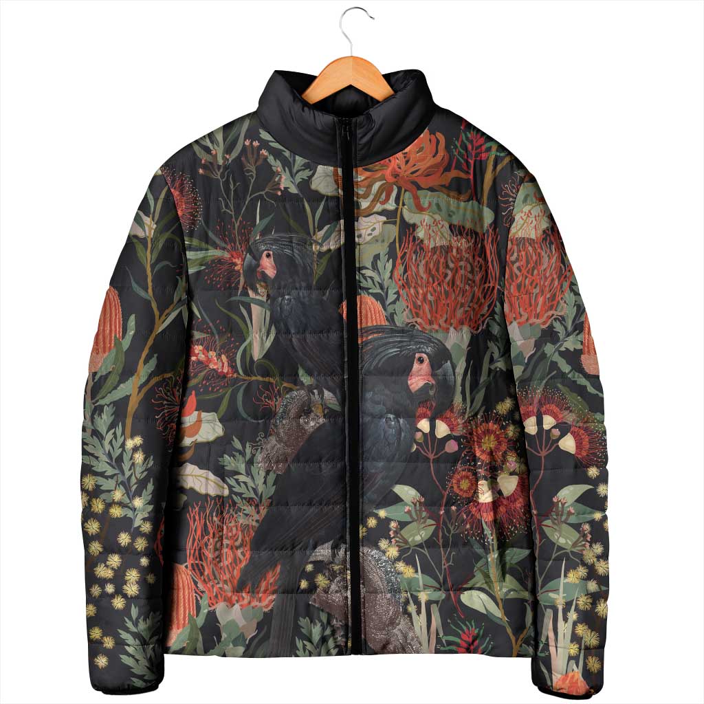 Australia Palm Cockatoo Padded Jacket Aussie Native Flowers - Aussie Hoodie