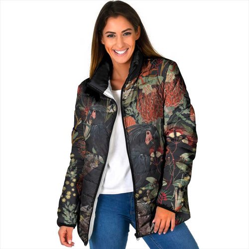 Australia Palm Cockatoo Padded Jacket Aussie Native Flowers - Aussie Hoodie
