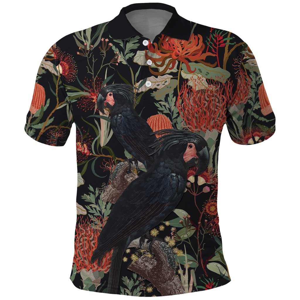 Australia Palm Cockatoo Polo Shirt Aussie Native Flowers - Aussie Hoodie
