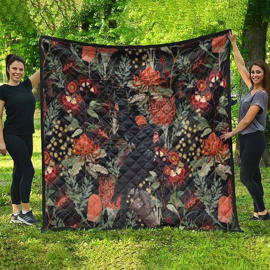 Australia Palm Cockatoo Quilt Aussie Native Flowers - Aussie Hoodie