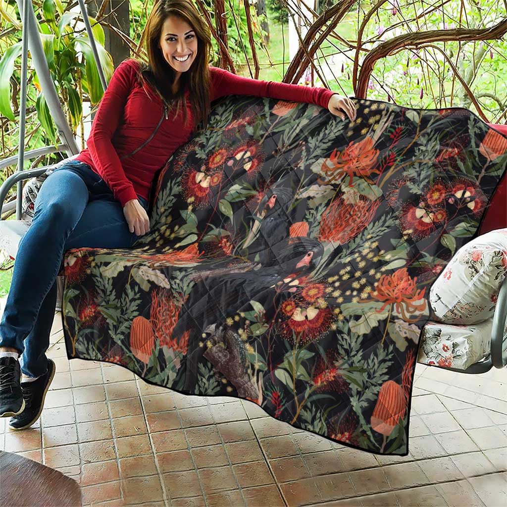 Australia Palm Cockatoo Quilt Aussie Native Flowers - Aussie Hoodie