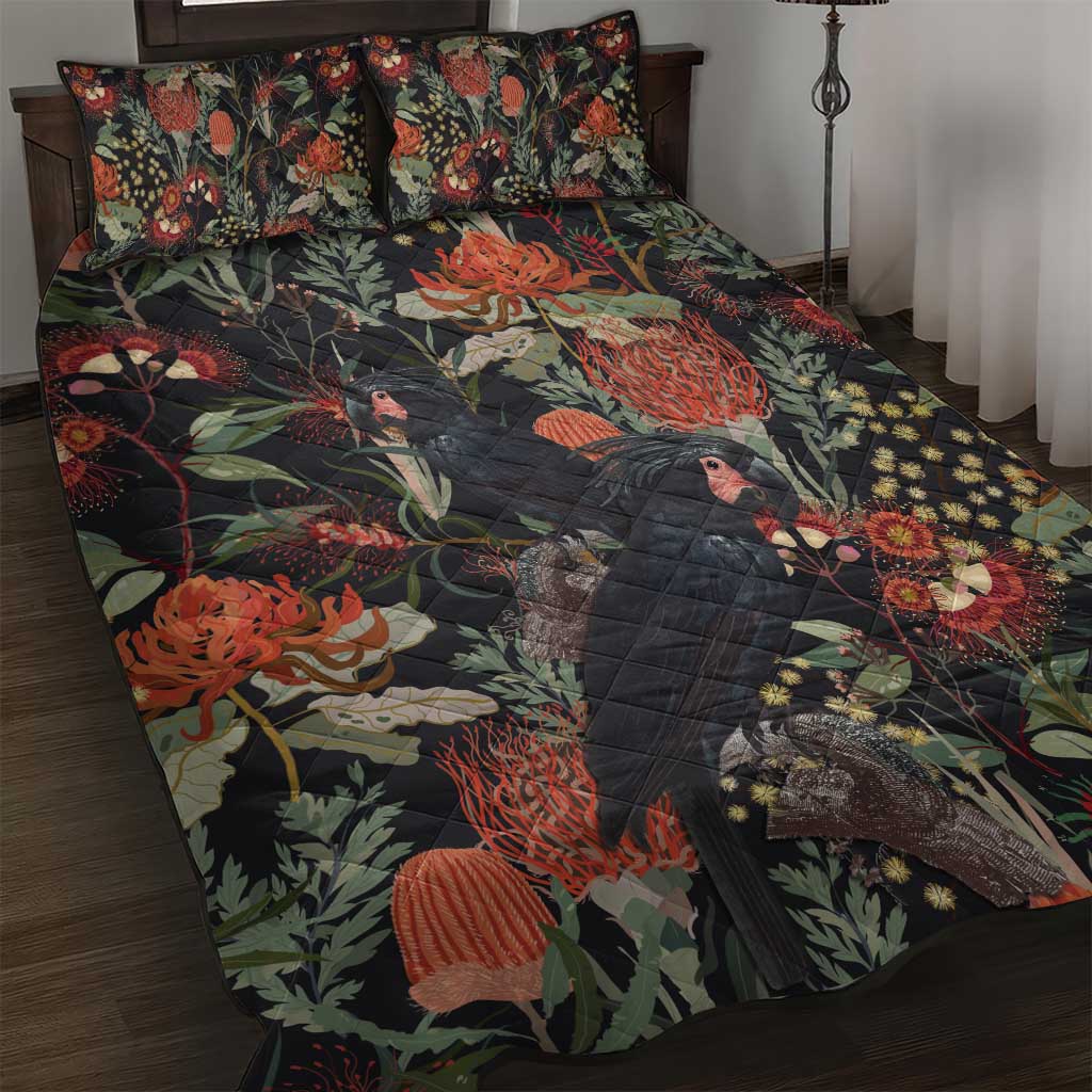 Australia Palm Cockatoo Quilt Bed Set Aussie Native Flowers - Aussie Hoodie