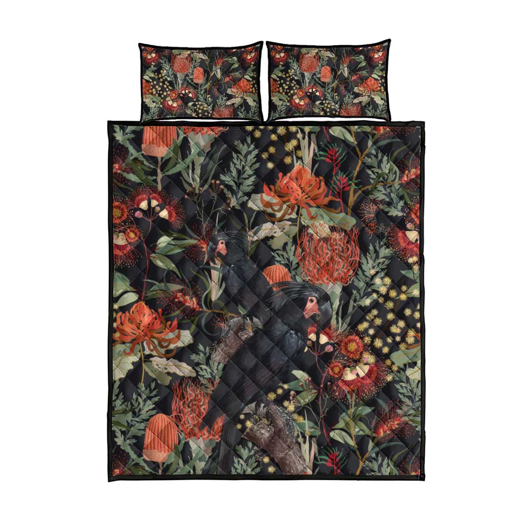 Australia Palm Cockatoo Quilt Bed Set Aussie Native Flowers - Aussie Hoodie