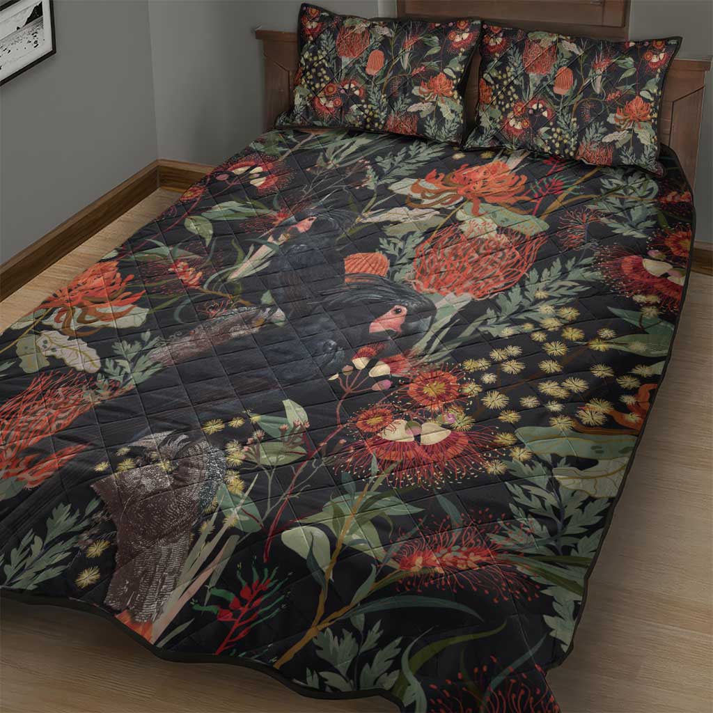 Australia Palm Cockatoo Quilt Bed Set Aussie Native Flowers - Aussie Hoodie
