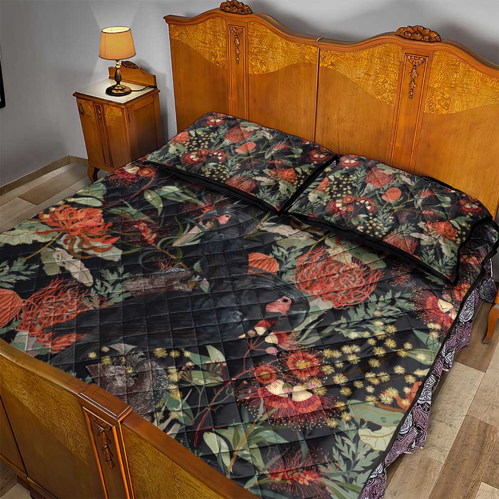 Australia Palm Cockatoo Quilt Bed Set Aussie Native Flowers - Aussie Hoodie