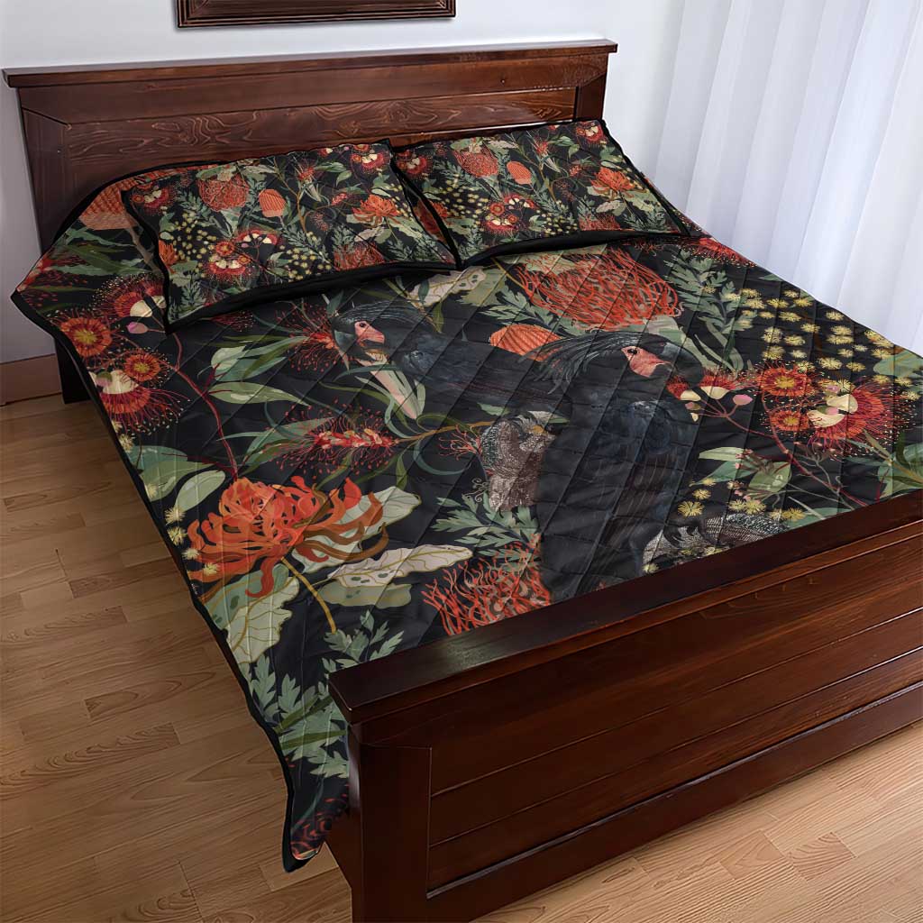 Australia Palm Cockatoo Quilt Bed Set Aussie Native Flowers - Aussie Hoodie